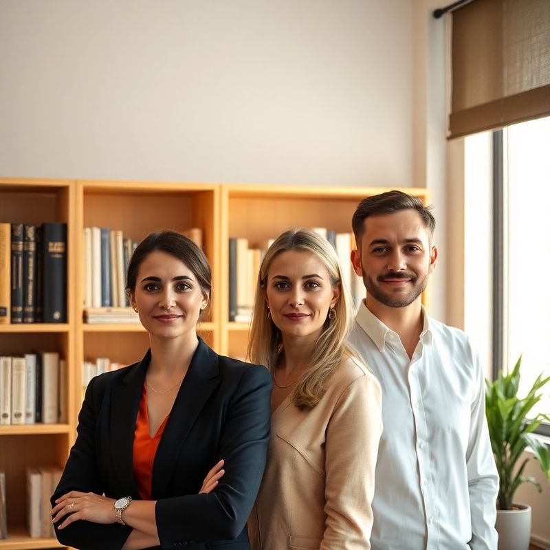 Echipa Popescu & Popa în fața bibliotecii biroului din Craiova